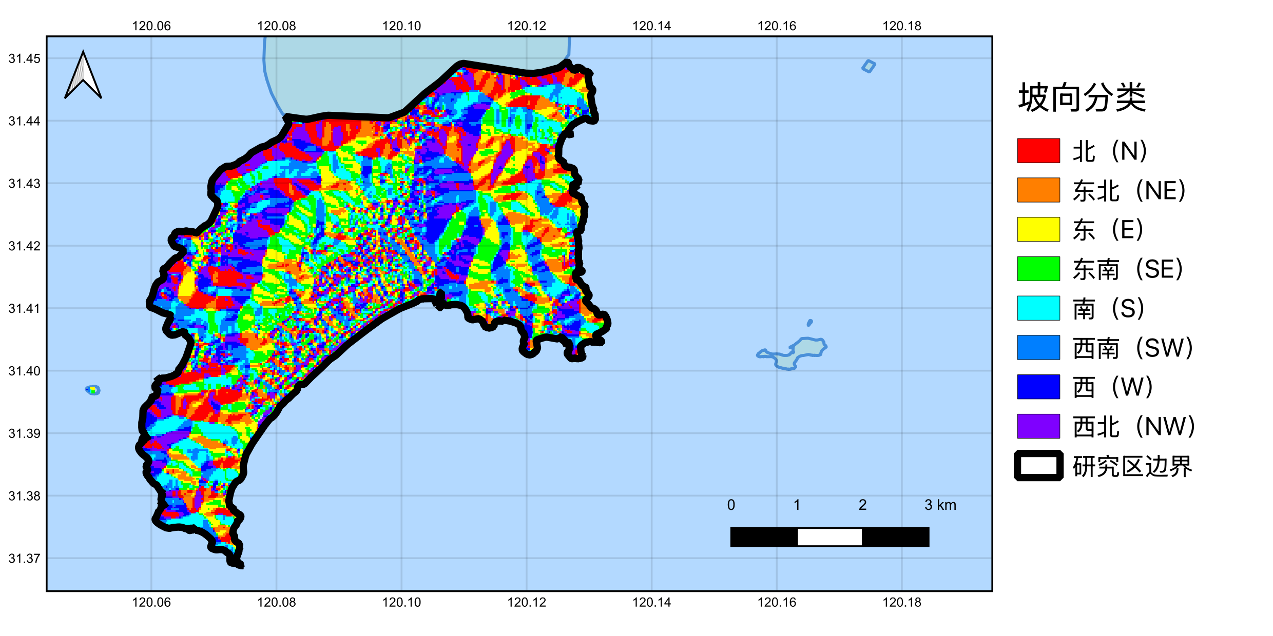 图 2-3　研究区坡向分类图