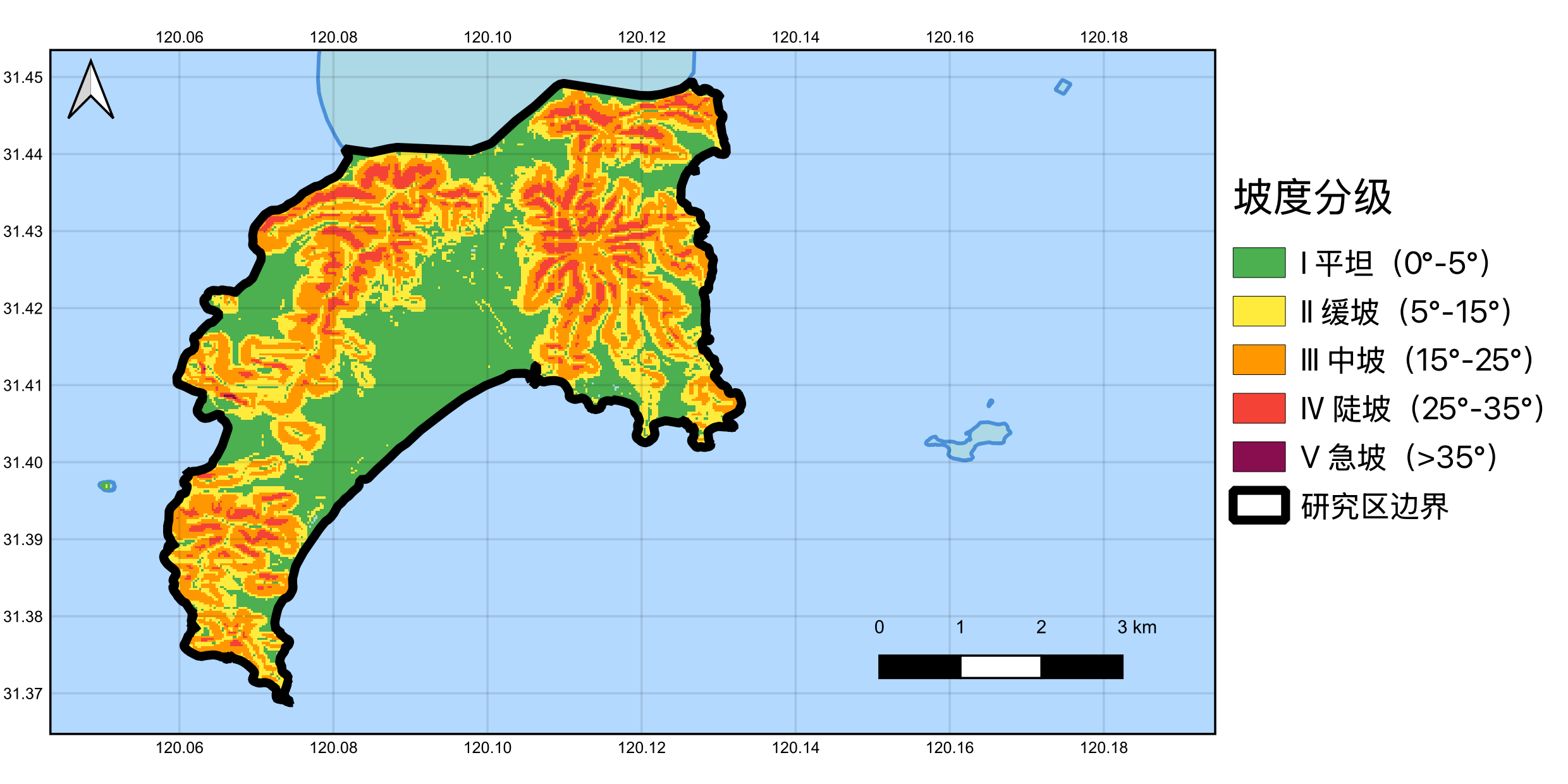 图 2-2　研究区坡度分级图